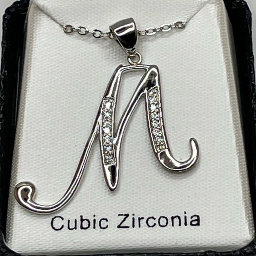 Fashion Jewelry Initial M with Cubic Zirconia Necklace